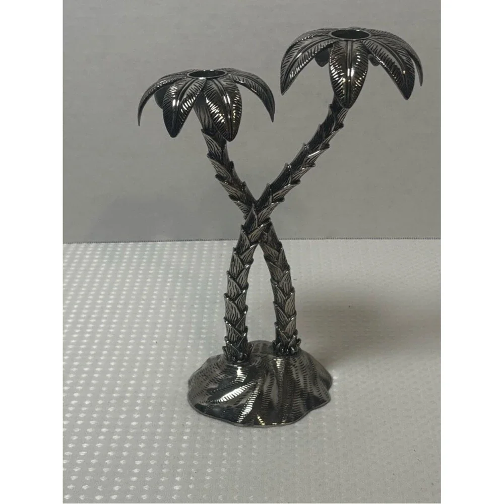 VTG Godinger Silver Plate Double Palm Tree Candlestick Hollywood Regency